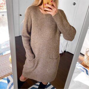 🍂 COZY TAN RIBBED KNIT LOOSE FIT LONG SLEEVE DRESS!